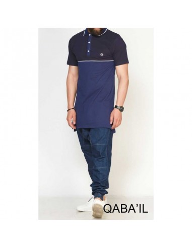Polo qaba'il bi color indigo et bleu