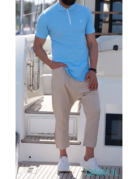 Polo Zip Bleu ciel-Qaba'il