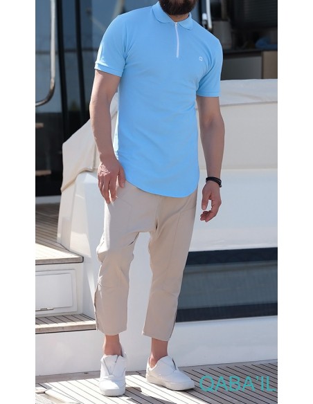 Polo Zip Bleu ciel-Qaba'il