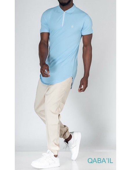 Polo Zip Bleu ciel-Qaba'il