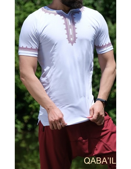 tee shirt etniz blanc et bordeaux-Qaba'il