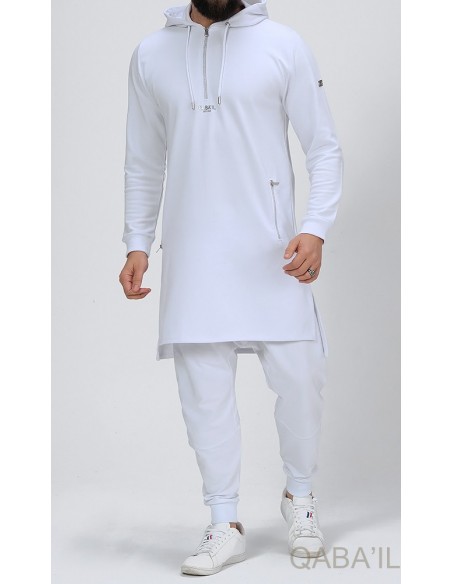 Qamis Court Hood basic Blanc - Qaba'il
