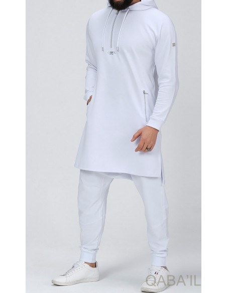 Qamis Court Hood basic Blanc - Qaba'il