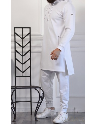 Qamis Court Hood basic Blanc - Qaba'il