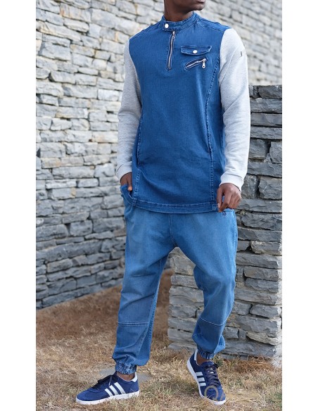 Haut Bi-Matière K2 Bleu Nuit- Qaba'il