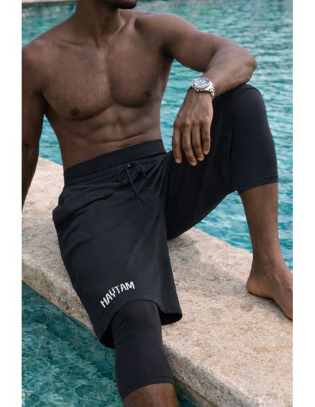 Sarouel de Bain Noir Homme Haytam – Legging Intégré