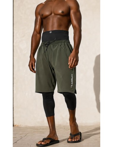 Short de Bain Homme Kaki avec Legging...