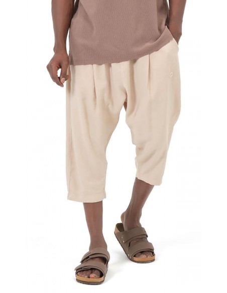 Sarouel pantacourt Classik Tencel beige homme Qaba'il avec coupe ample