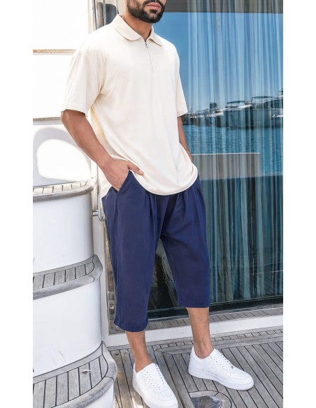 Sarouel Pantacourt Classik Tencel Bleu Marine Homme Qaba'il