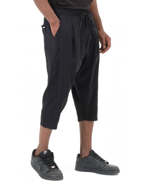 Sarouel Pantacourt Classik Tencel Noir Homme Qaba'i