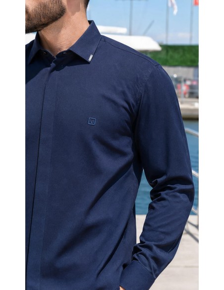 Chemise Design Bleu Marine Homme Qaba'il